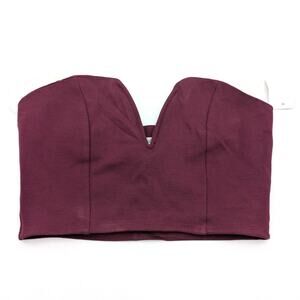 Charlotte Russe Women's Strapless Crop Top Deep V-Neck Burgundy Size S